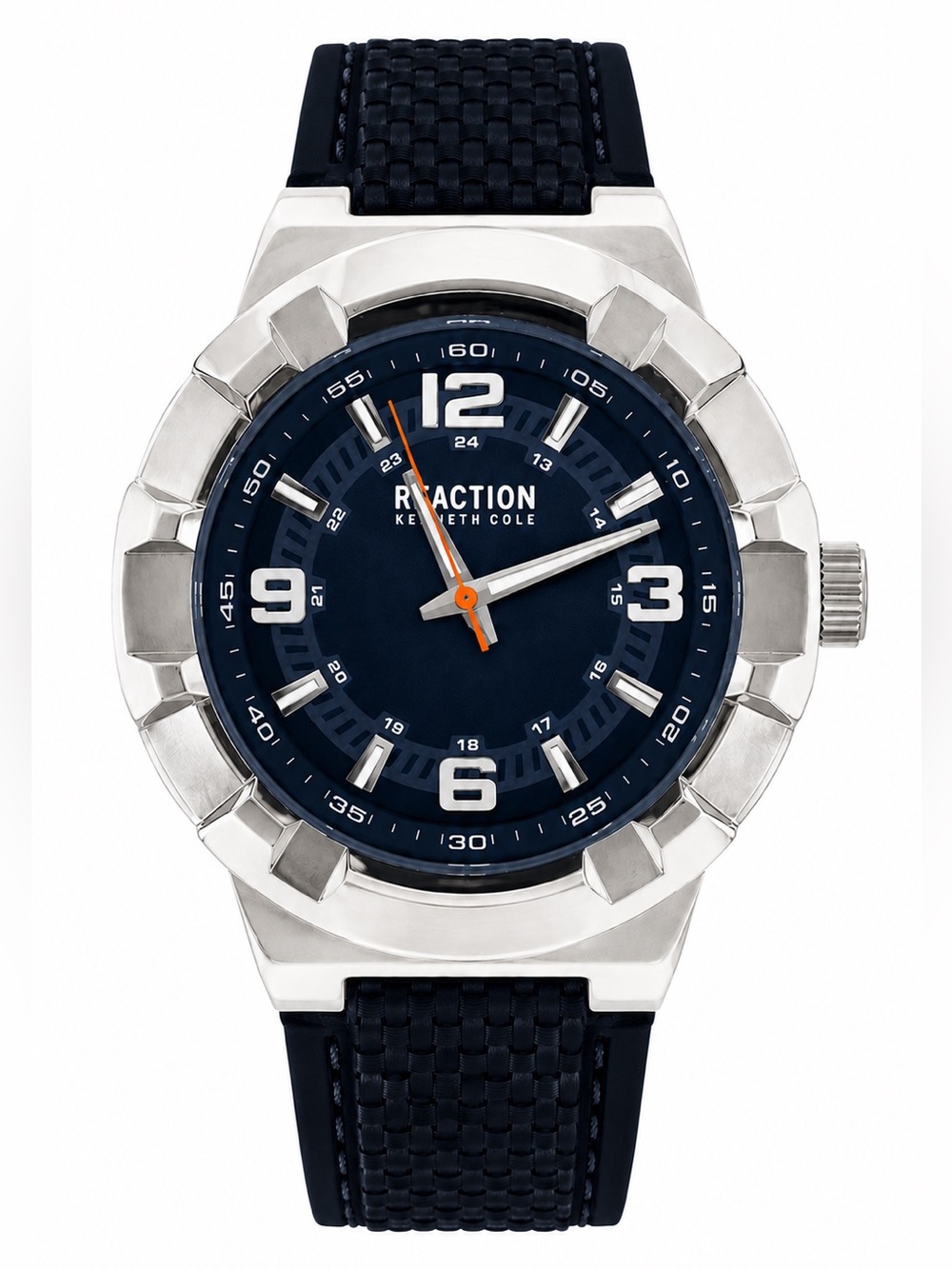 Kenneth Cole Reaction Men’s Navy Blue Silver Watch Quartz Silicone Strap New
